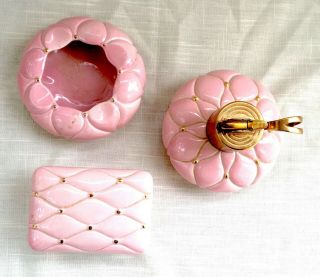 Vtg 4 Pc Mid - Century Pink Ceramic Smoking Set; Ashtray,  Lighter,  Cigarette Box