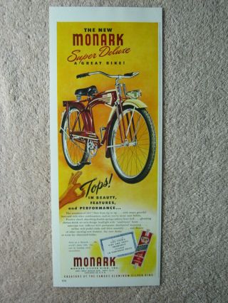 Vintage 1947 Monark Silver King Red Deluxe Bicycles Bike Print Ad