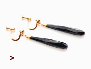 Antique Art Deco European Briolette Dangle Earrings Solid 18k Gold Onyx /4.  9gr