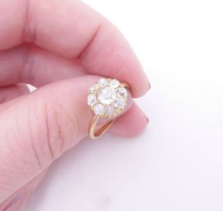 18ct Gold 1.  3/4ct Old Mine Cut Diamond Ring,  Cluster Victorian