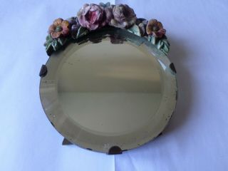 Vintage Circa 1930s Floral Barbola Dressing Table Mirror Eisel Stand