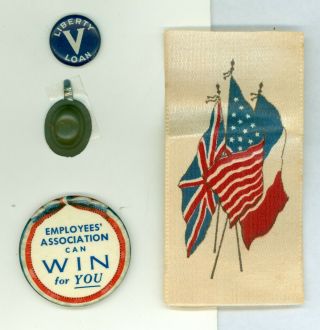 2 Vtg 1917 - 18 Wwi Home Front Political Pinback Buttons V Liberty Loan 1 Ribbon