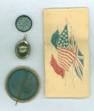 2 Vtg 1917 - 18 WWI Home Front Political Pinback Buttons V Liberty Loan 1 Ribbon 2