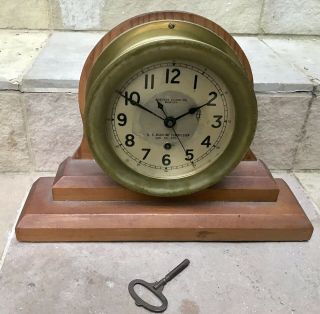 Antique Vintage Brass Chelsea Clock Co Boston U.  S.  Maritime Commission Ser.  4814