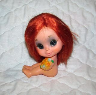 Vintage 1968 Kamar Big Eyes Red Hair Sitting Girl Doll 1960s Pre Blythe Japan