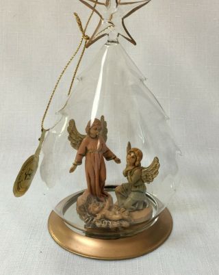 Fontanini Blown Glass Two Angels And Baby Jesus Blown Glass Christmas Ornament