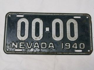 1940 Nevada Sample License Plate 40 Nv 00 - 00 Zero Number Vintage Tag