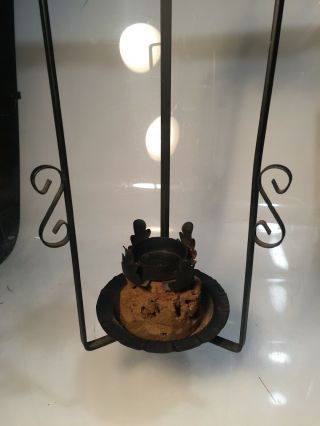 Vintage Wrought Iron Hurricane Lantern Candle Holder Hanging or Table Top 3