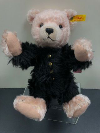 12” Vintage Steiff Teddy Bear Mohair “black And Pink” Fully Jointed Cryer Tag S