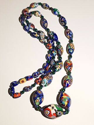 Art Deco Venetian Murano Millefiori Glass Beads Necklace.