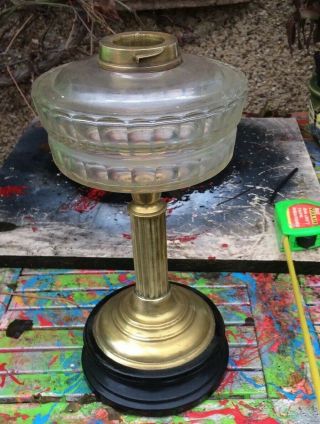 Antique Oil Lamp Base.  Brass And Glass.  13 & A 1/2 Inches Tall.
