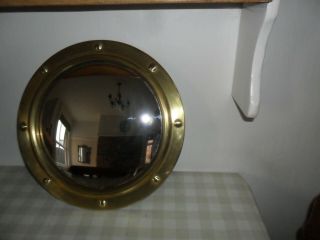 Vintage Small Brass Convex Ships Mirror