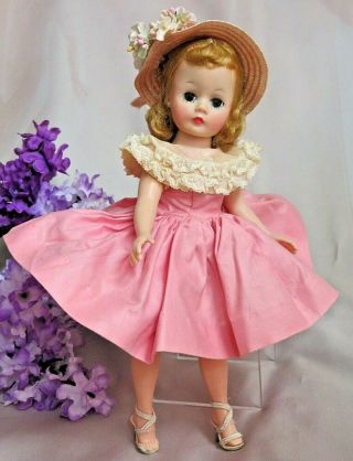 Vintage 1950s Madame Alexander Doll Cissette Blonde Tagged Pink Dress Hat Shoes