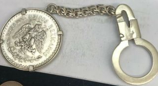 Vintage 1944 Mexico Silver Un Peso On Mexican Made Sterling Keychain