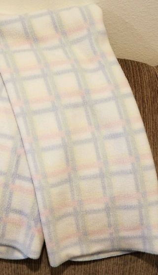 Vintage Pastel Plaid Striped Acrylic Baby Blanket Blue Pink Yellow Usa 21”x38”