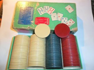 Vintage Clay Poker Chips Set Of 100 White Blue Red