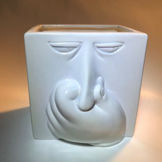 Vintage Fitz And Floyd Ceramic Face Planter Box Modernistic Dimensional Pottery