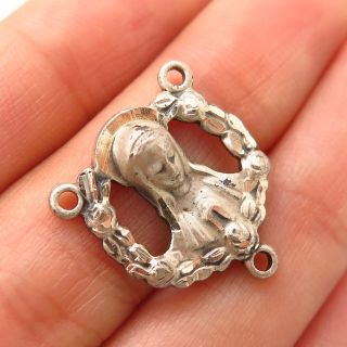 925 Sterling Silver Vintage Old Stock St.  Mary Religious Rosary Center Pendant