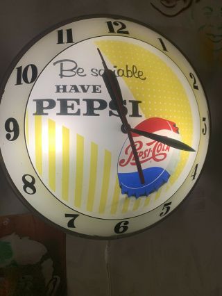 Vintage Pepsi Clock Glass On 2 Layers 15”