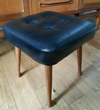 Vintage Mid Century Modern Black Faux Leather Footstool Design Centre London. 2
