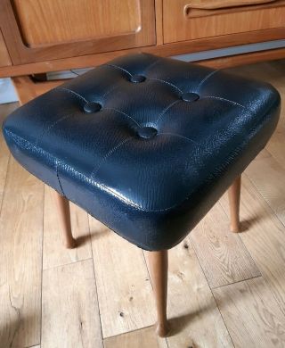 Vintage Mid Century Modern Black Faux Leather Footstool Design Centre London. 3