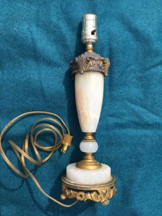 Vintage Alabaster Lamp Ornate Metal Deco Nouveau Electric Table Light 12”