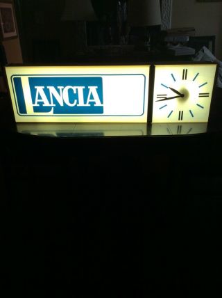 Rare Vintage Lancia Dealership Sign Lighted W/ Clock Integrale