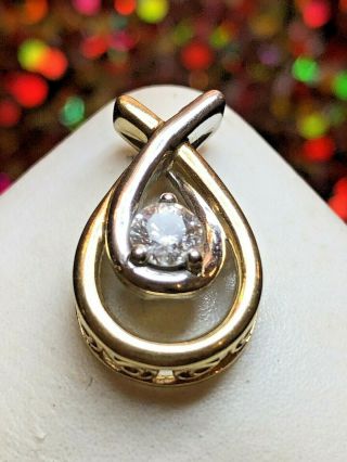 Vintage Estate 10k Gold Natural Diamond Pendant Teardrop Solitaire Signed Ks