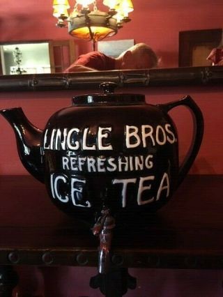 Vintage Huge Lingle Bros Iced Tea Hall China Teapot Advertising Dispenser Great