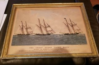 Charles Parsons Currier&ives Lithograph - " The Great Ocean Yacht Race " -.