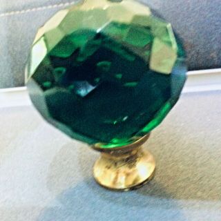 Vintage Large Green Faceted Crystal Ball Screw Lamp Finial Top 2” Suncatcher