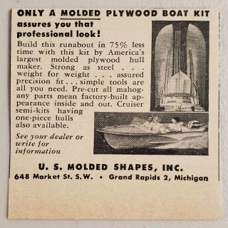 1957 Print Ad U.  S.  Molded Shapes Plywood Boat Kits Grand Rapids,  Michigan