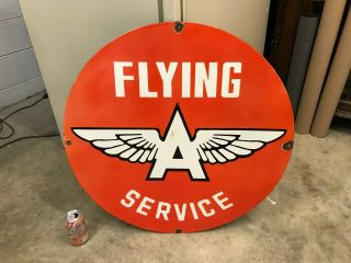 " Flying A Service " Large,  Heavy Porcelain Dealer Sign (30 " Inch),  Sign