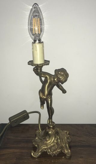 Vintage French Brass Table Lamp Cherub /putti