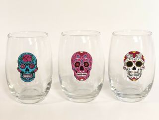 Sugar Skull Wine Glass Day Of The Dead Wine Glass Set Cinco De Mayo Halloween
