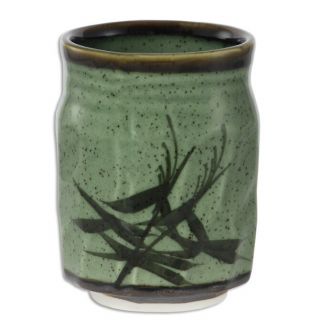 Japanese 4.  25 " H Porcelain Tea Cup Yunomi Green Pampas /made In Japan