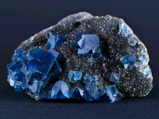 Natural Blue Fluorite Crystals On Quartz Crystals Mineral Specimen 3.  8 In Long