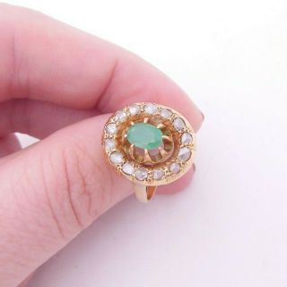 18ct Gold Emerald Rose Cut Diamond Ring,  Antique