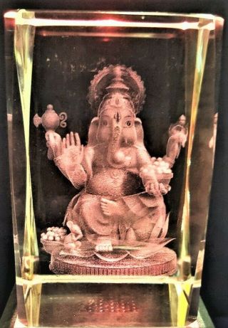 3d Ganesh Elephant Headed Hindu Gods Crystal Laser,  4 Led Light Base Gift Box