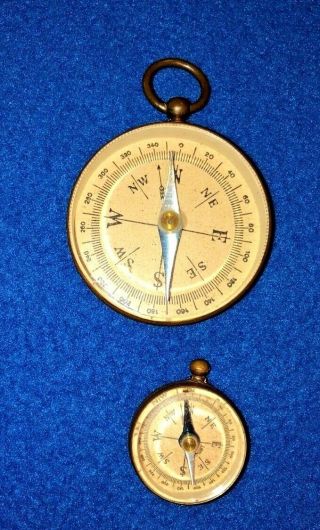 Miniature Brass Pocket Compass Set Vintage