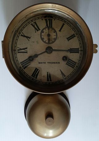 Rare Antique Brass Seth Thomas Ships Bell Maritime Clock W/ Ext.  Bell Runs Well