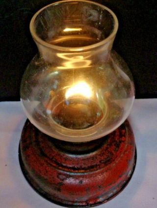 VINTAGE TIN NURSERY OIL LAMP WITH GLASS CHIMNEY 5 