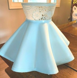 Vintage Blue Ruffled Plastic Crown Clip On Lamp Shade,  Cond,  8 " Tall