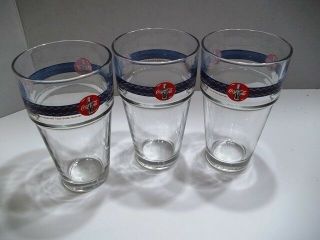 Set Of 3 Vtg Anchor Hocking Coca Cola Blue Checkered Band 16 Oz Glasses 6 " Tall