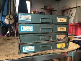 4 Vintage 1 Drawer Stackable Industrial Metal Parts Organizer Cabinet Parts Bin