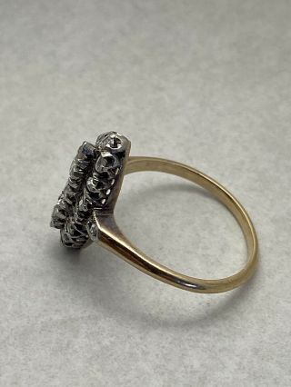 Antique Victorian 14k gold and platinum rose cut old mine diamond navette ring 3