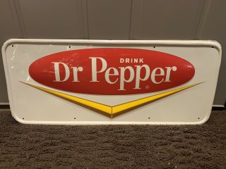 Vintage Dr Pepper Metal Sign 1950s Chevron Emblem Soda Embossed