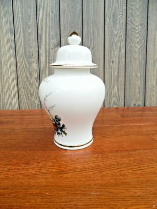 Vintage Ceramic Ginger Jar with Lid Birds Fine China Jay Japan 2