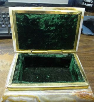 5 X 4.  5 Inch Green Onyx Polished Jewelry Box With Brass Legs