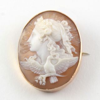 Antique Victorian 9ct Gold Carved Cameo Brooch Of Allegory Of Day C 1890 